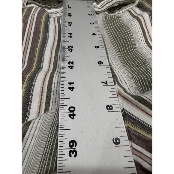 Loft Pants Womens 8 Green Brown White Striped Coastal Cotton Blend Casual Beachy - Picture 4 of 7